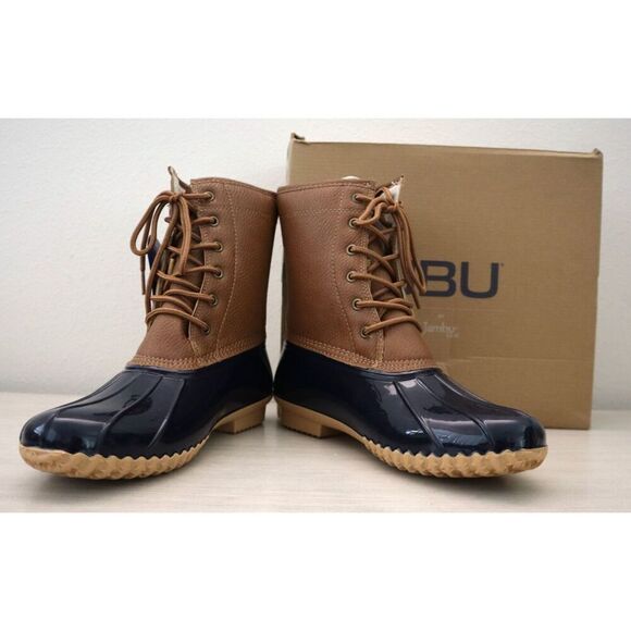JBU x Jambu B9MAW73 Women 10M Navy/Tan Maplewood WP Vegan Leather Duck Boots - Picture 1 of 13